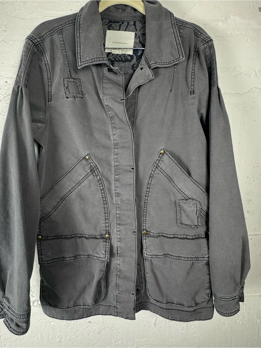 Anthropologie Chore Utility Jacket Military Trucker‎ Button Collared Gray Small